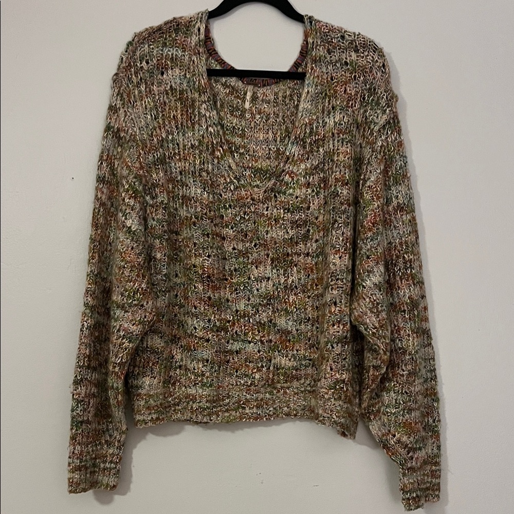 FREE PEOPLE Multicolor Knit “Highland” V-Neck Sweater Size Medium